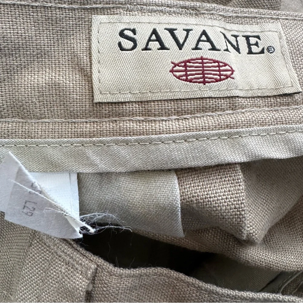 Savane Linen Cotton Blend Pleated Cuffed Trouser Pants in Khaki. Men’s 38X29